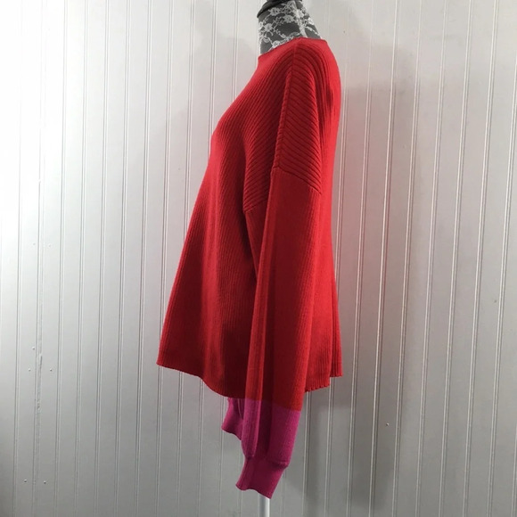 Line And Dot Red Ribbed Knit Sweater Womens XL Pullover Pink Balloon Sleeve - Picture 5 of 12